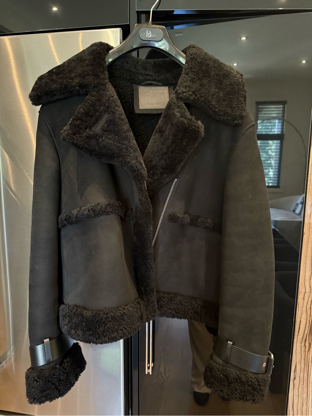 All Saints Black Shearling-Trim Bomber Jacket